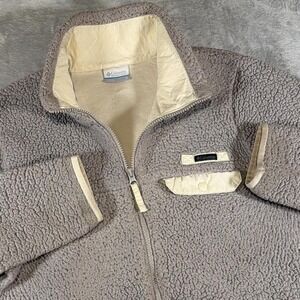 Vintage Columbia Sherpa Teddy Fleece Zip Jacket | Beige/Tan | Medium